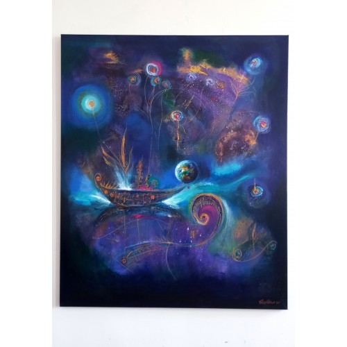 Felix Albus  "Crossing beyond the blue dreams"  (120cm X 100cm) acrylic on canvas, 2025