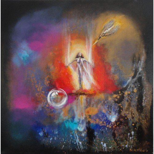Felix Albus  "Burn the old you and fly high"  50cm X 50cm, Acrylic on canvas, 2019