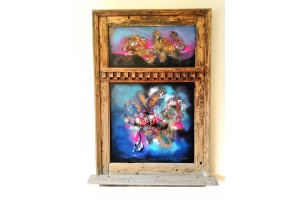 Felix Albus "Deeply in infinity" (123cm X 80cm X 10cm) Acrylic on old wood window frame, 2020