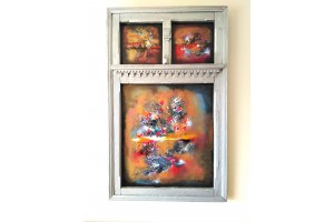 Felix Albus " Look...and let yourself go" (125cm X 77cm X 8cm) Acrylic on old wood window frame, 2020