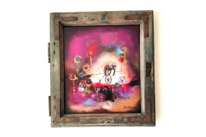 Felix Albus "The unlimited balance is you" (45cm X 40cm X 3cm) Acrylic on old wood window frame, 2020
