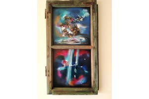 Felix Albus " Limited infinities" (75cm X 42cm X 3cm) Acrylic on old wood window frame, 2020