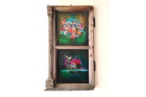Felix Albus ""The expansion of life (67cm X 37cm X 3cm) Acrylic on old wood window frame, 2020