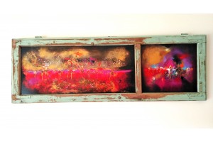 Felix Albus "Let's explore this land" (110cm X 37cm X 3cm) Acrylic on old wood window frame, 2020