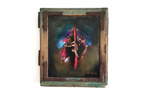 Felix Albus "Dancing in abyss" (39cm X 34cm X 3cm) Acrylic on old wood window frame, 2020