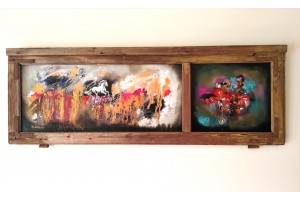 Felix Albus "Run from the dust of time" (110cm X 37cm X 3cm) Acrylic on old wood window frame, 2020