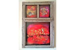 Felix Albus "Infinity allows me to explore you" Acrylic on old wood window frame, 2020