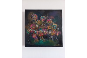 Felix Albus "Cosmogonic blooms 2" (30cm X 30cm X 4cm), Acrylic on canvas, 2021