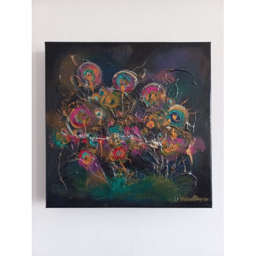 Felix Albus "Cosmogonic blooms 2" (30cm X 30cm X 4cm), Acrylic on canvas, 2021