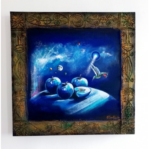 Felix Albus "Cosmic Apple 2" 68cm X 68cm X 5cm Acrylic on wood panel, 2021  