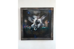 Felix Albus "Happiness in a bubble" (80cm X 80cm X 3cm) Acrylic and oil on canvas, 2023