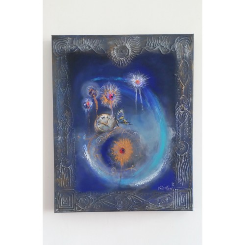 Felix Albus "Flying time" (50cm X 40cm X 3cm) Acrylic on canvas, 2023