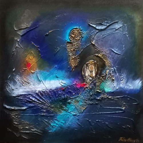 Felix Albus "Opening the unbeginning world" (40cm X 40cm) acrylic on textured canvas, 2024